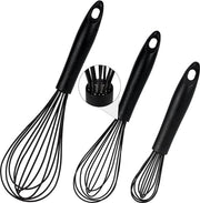 Set di spazzole per neve, 3 pezzi, garde in silicone, manico in acciaio inossidabile, garde in silicone per mescolare, battere, spalare e mescolare (22,5 cm, 25,5 cm, 30,5 cm)