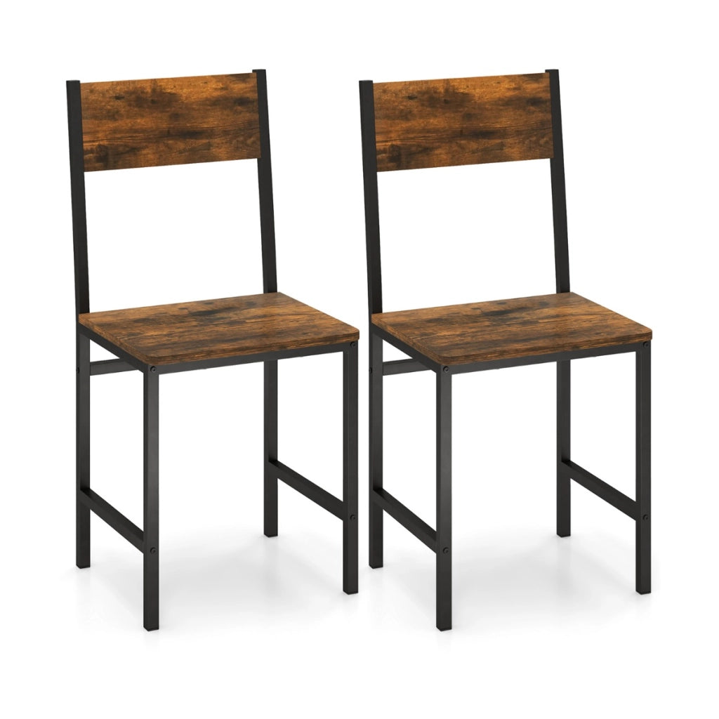 Set di 2 sedie da pranzo senza braccioli con schienale inclinato, Sedie industriali con gambe in metallo Marrone