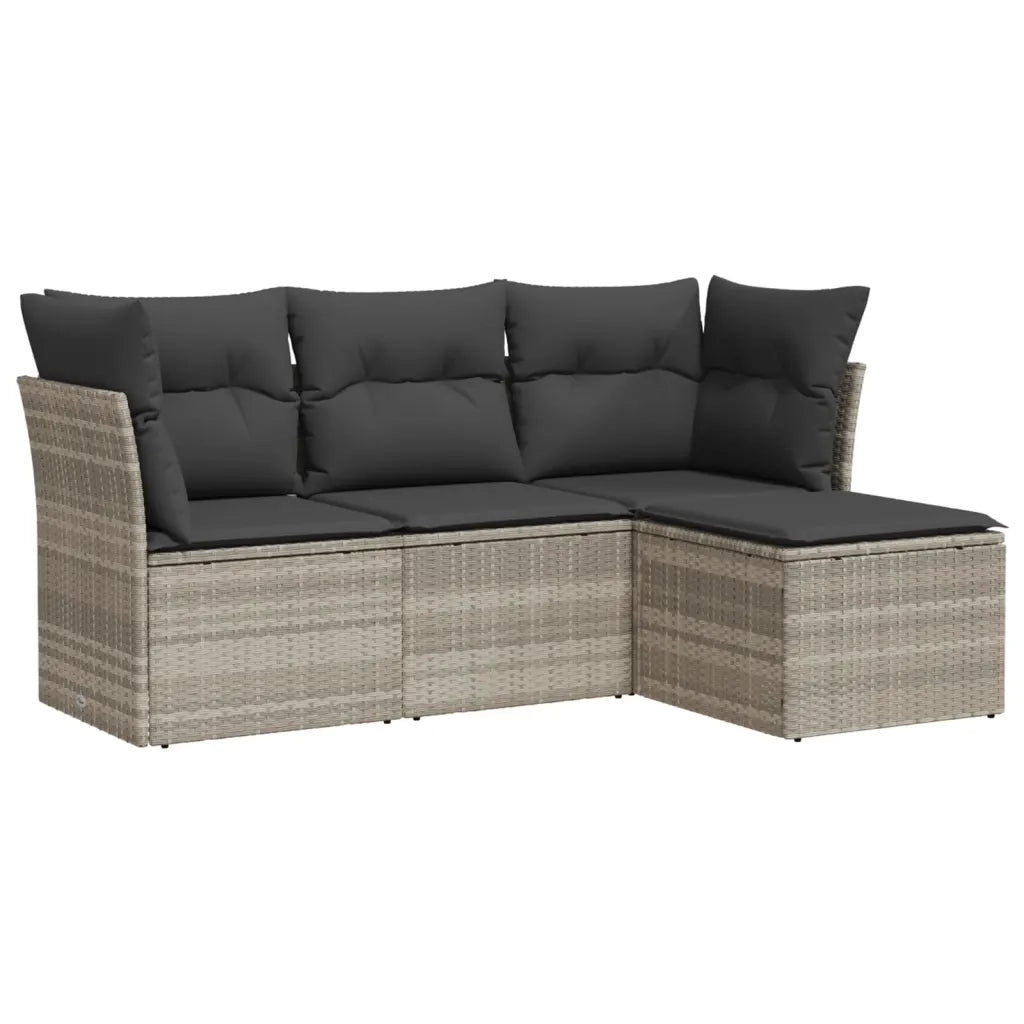 Set Divano da Giardino 4pz | Set Salotto da Giardino con Cuscini Grigio Chiaro Polyrattan