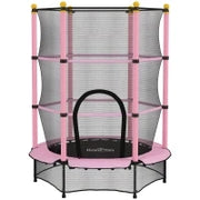 Tappeto Elastico per Bambini con Rete di Sicurezza e Pali Imbottiti Età 3-10 Anni, Ø140 x 190 cm, Rosa