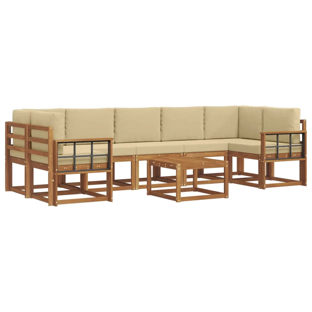 Set di divani da esterno con cuscino 8 pcs Naturale e Beige