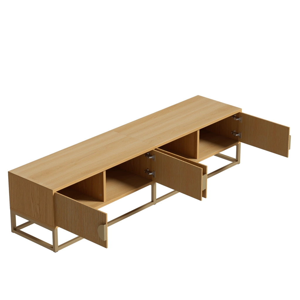 OKWISH Mobile TV con 4 Ante e Cerniere con Chiusura Ammortizzata, Effetto Legno, per Soggiorno, MDF e Pannelli di Particelle, 180 x 40 x 40 cm