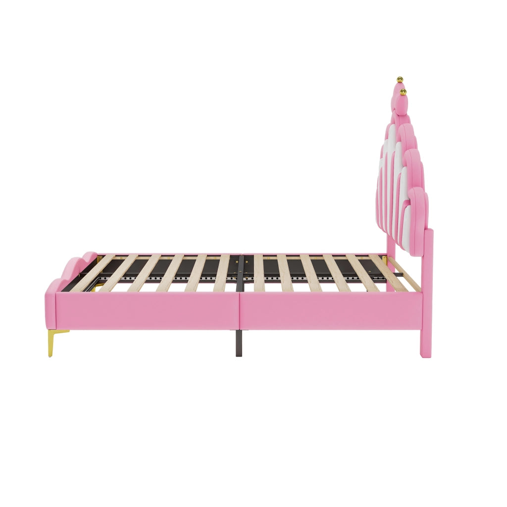 LETTO Principessa con corona 140x200 cm Rosa in PU con LED