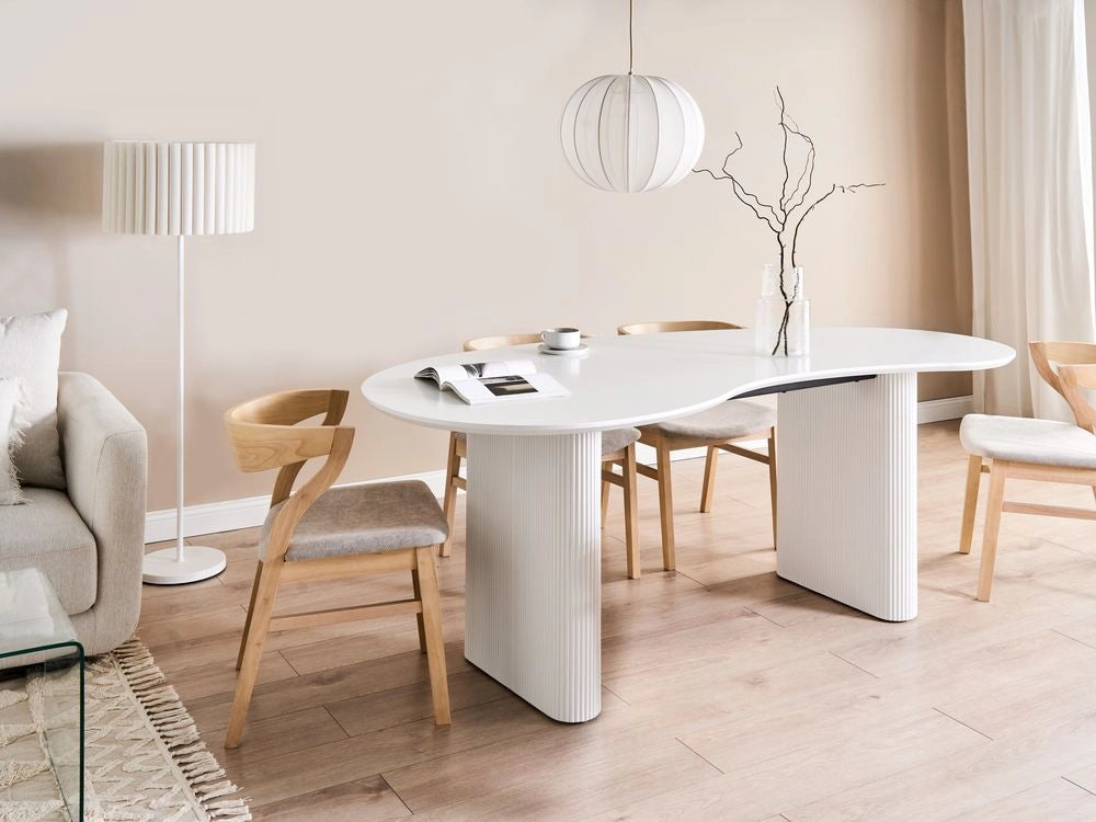 Tavolo da pranzo moderno 198 x 93 cm Forma irregolare Gambe nervate industriali MDF Bianco