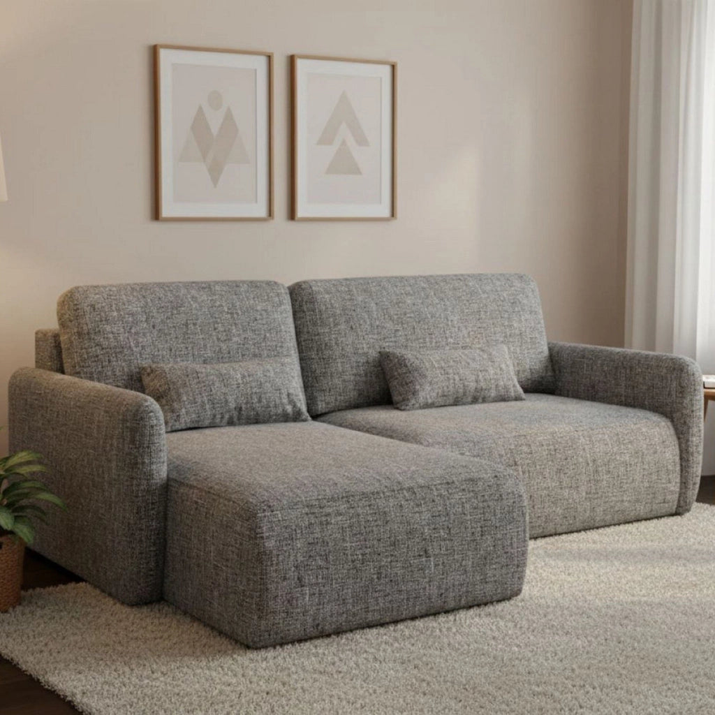 Pagno, Divano Letto con Penisola Contenitore, 207x148 cm Grigio