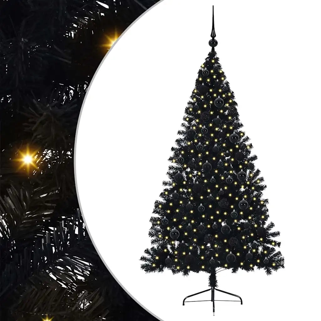 Albero di Natale Artificiale-Albero Natalizio con luci integrate Nero 180 cm PVC 370724