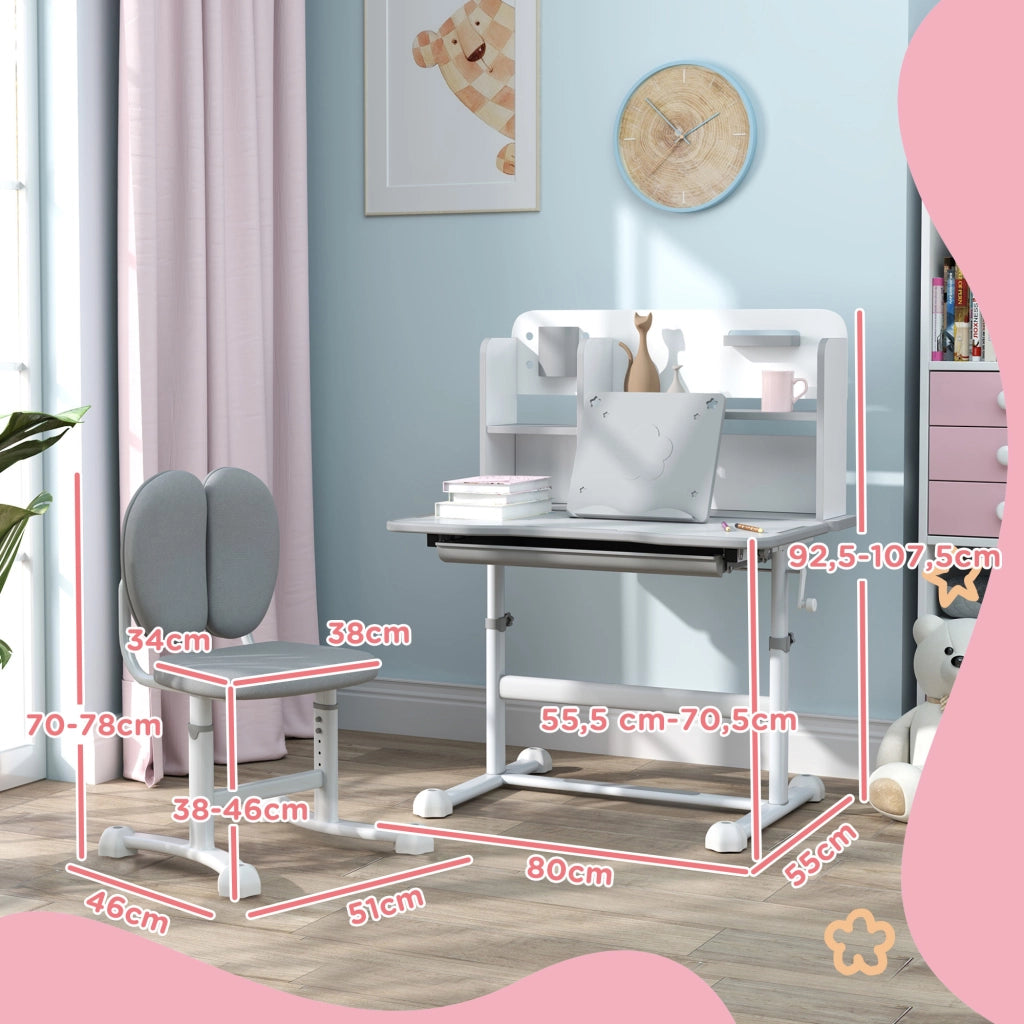 Scrivania e Sedia per Bambini Regolabile in Altezza ¨C zephmum ¨C Grigio 80x55x107,5 cm
