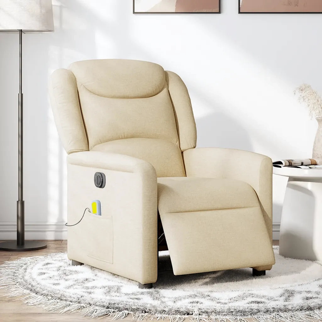 Divano Sedia-Poltrona Reclinabile Massaggiante Elettrica Crema in Tessuto 337786