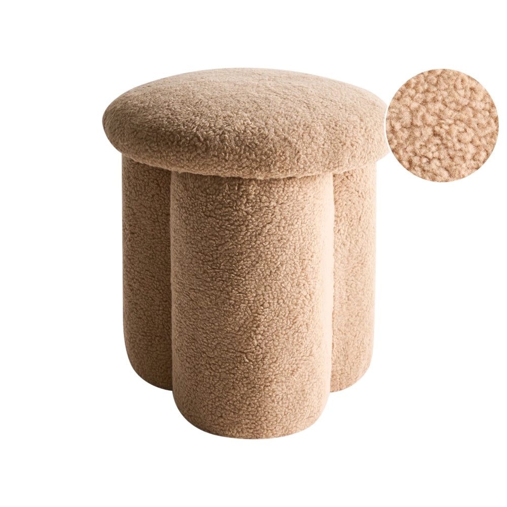 Pouf Beige Boucle Rotondo 40 x 40 x 45 cm Poggiapiedi Tappezzeria a forma di fungo Soggiorno moderno Camera da letto