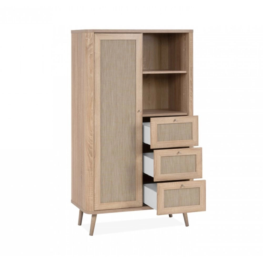 Credenza 3 cassetti e anta effetto rafia KUTA53 colore rovere sonoma
