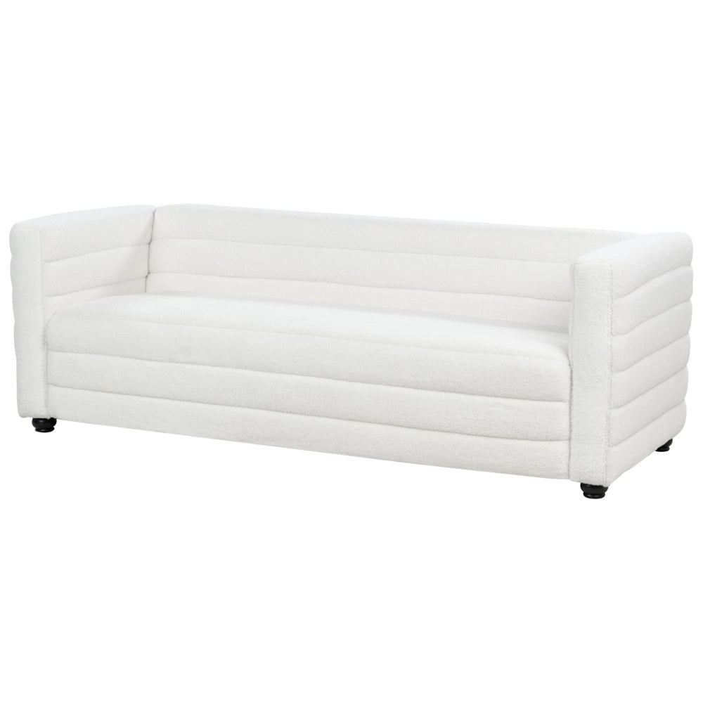 Divano a 3 posti rivestito in tessuto poliestere bouclè bianco sporco design moderno