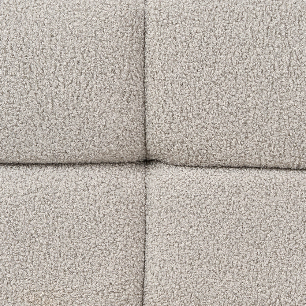 Divano imbottito a 3 posti in tessuto poliestere boucle con gambe nere braccioli grigio chiaro stile moderno elegante