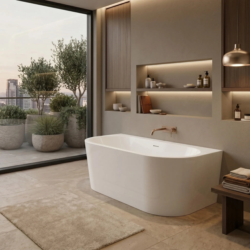 Vasca Bagno A Parete Capri 170cm Copritappo oro spazzolato