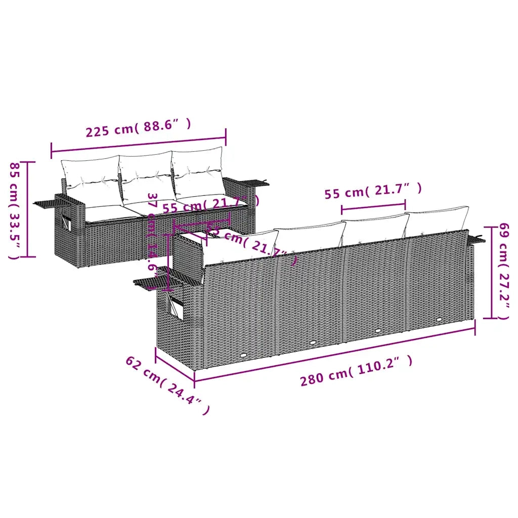 Set Divano da Giardino 8pz con Cuscini Grigio Chiaro Polyrattan