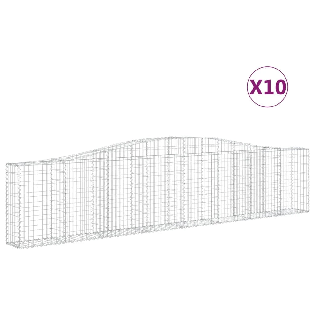 Cestini gabbioni recinzione a gabbia muro di contenimento ad arco 10 pezzi 400 x 30 x 80/100 cm ferro zincato argento 02_0040285