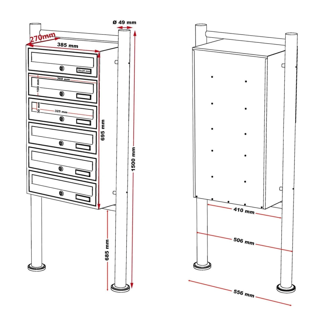 Blocco di 6 cassette postali con supporto 6 scomparti sovrapposti antracite e bianco 16_0000043