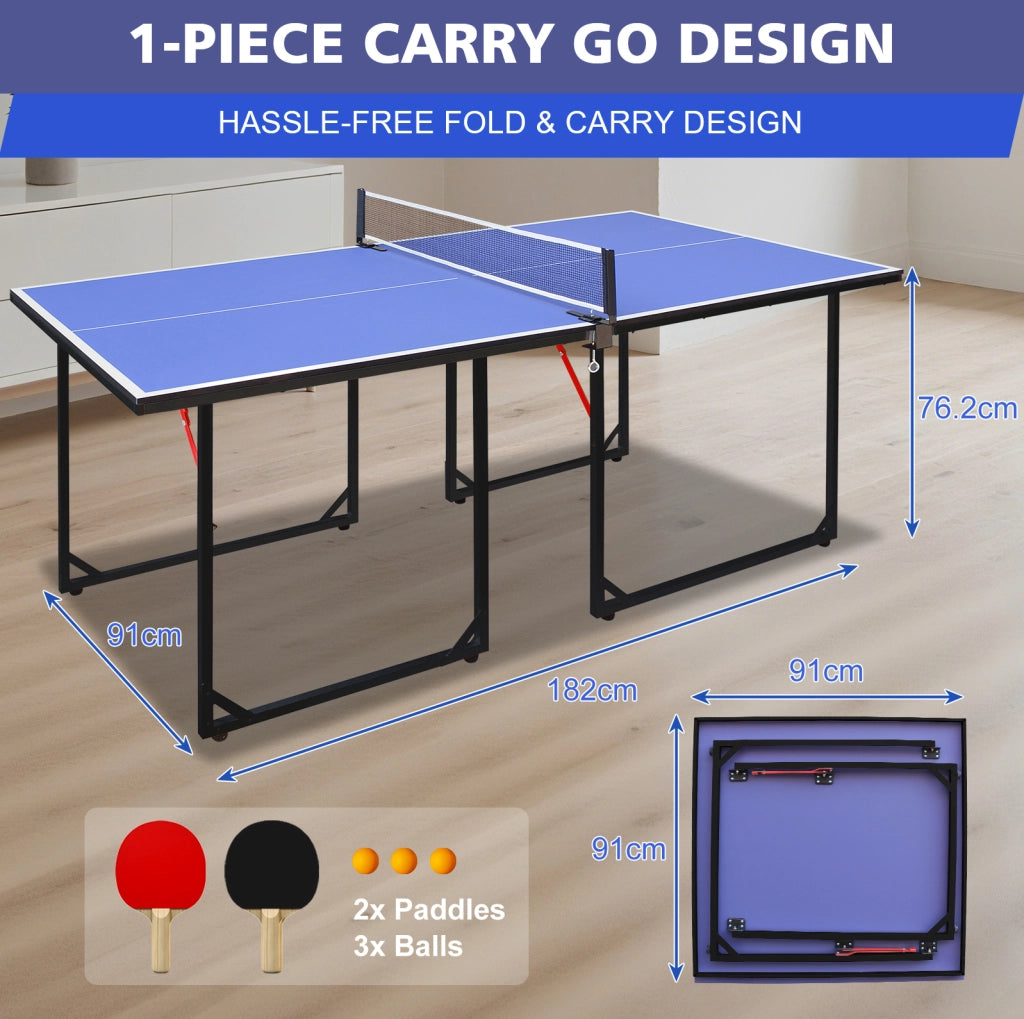 Tavolo da ping pong pieghevole 182 x 91 cm con set