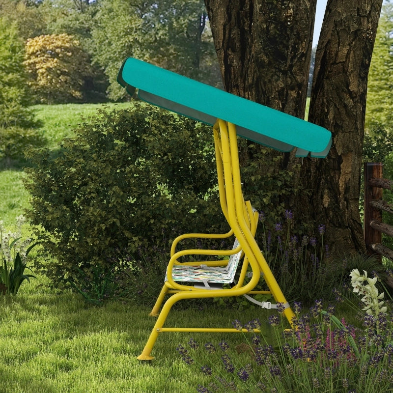 Altalena per bambini a 2 posti con tettuccio regolabile, cintura di sicurezza, verde
