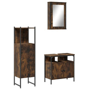 Set Mobili da Bagno | Armadio da bagno 3 pz Rovere Fumo in Legno Multistrato