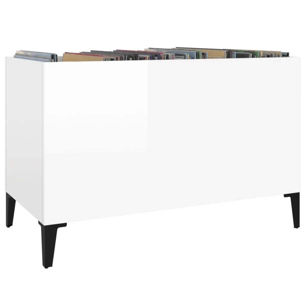Mobile Porta Dischi Bianco Lucido 74,5x38x48 Legno Multistrato 831967
