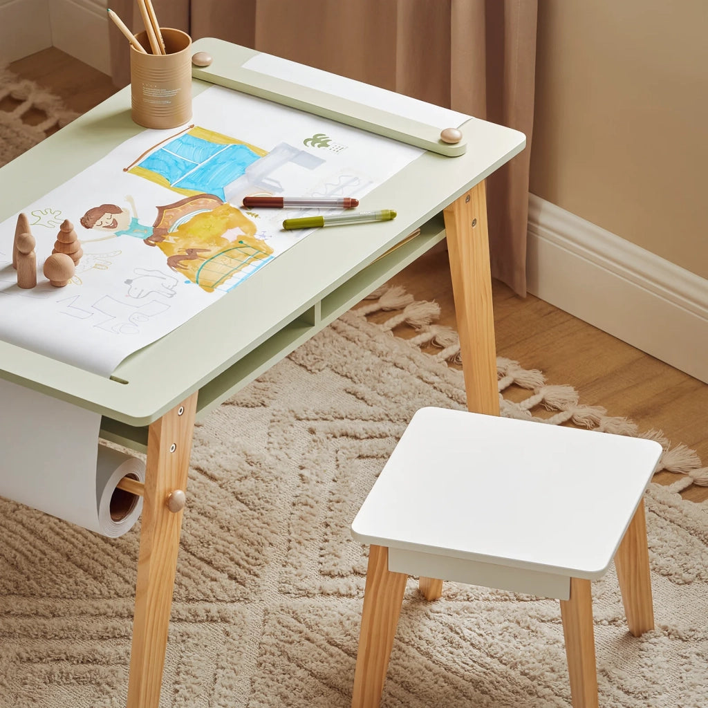 Tavolo Per Bambini Con 2 Sedie Set Mobili Per Bambini Tavolo Da Dipingere Per Bambini Verde KMB92-GR
