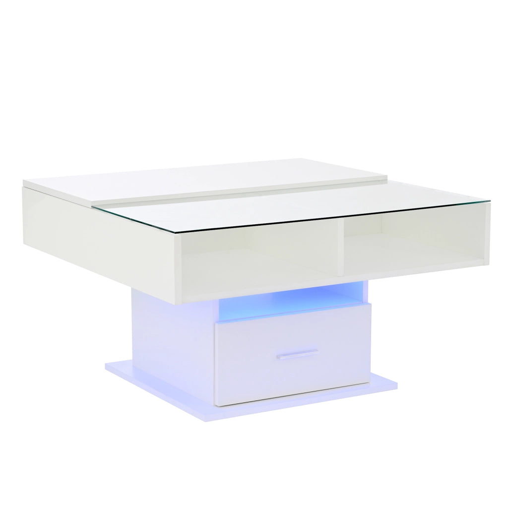 Tavolino da salotto multifunzionale - Zephmum - Regolabile in altezza con LED e stoccaggio