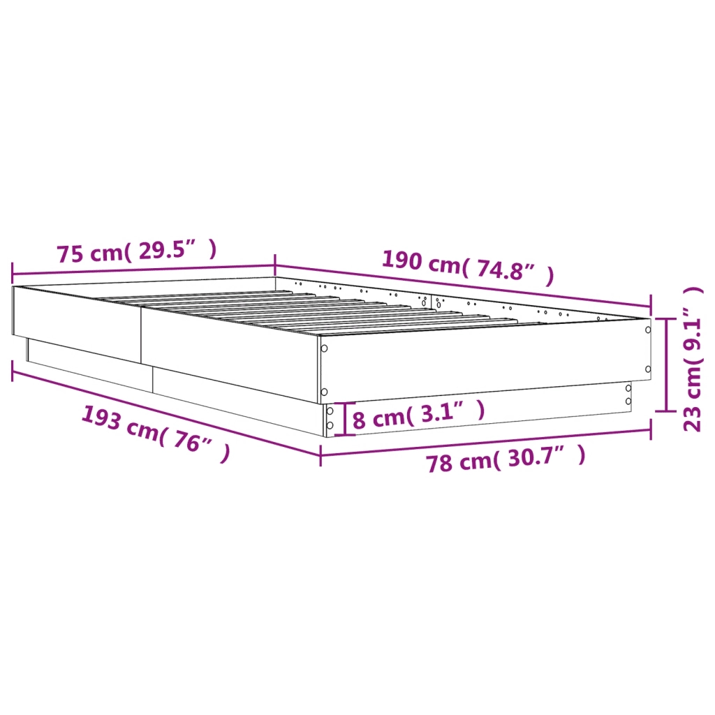 Giroletto senza Materasso Rovere Fumo 75x190 cm in Truciolato