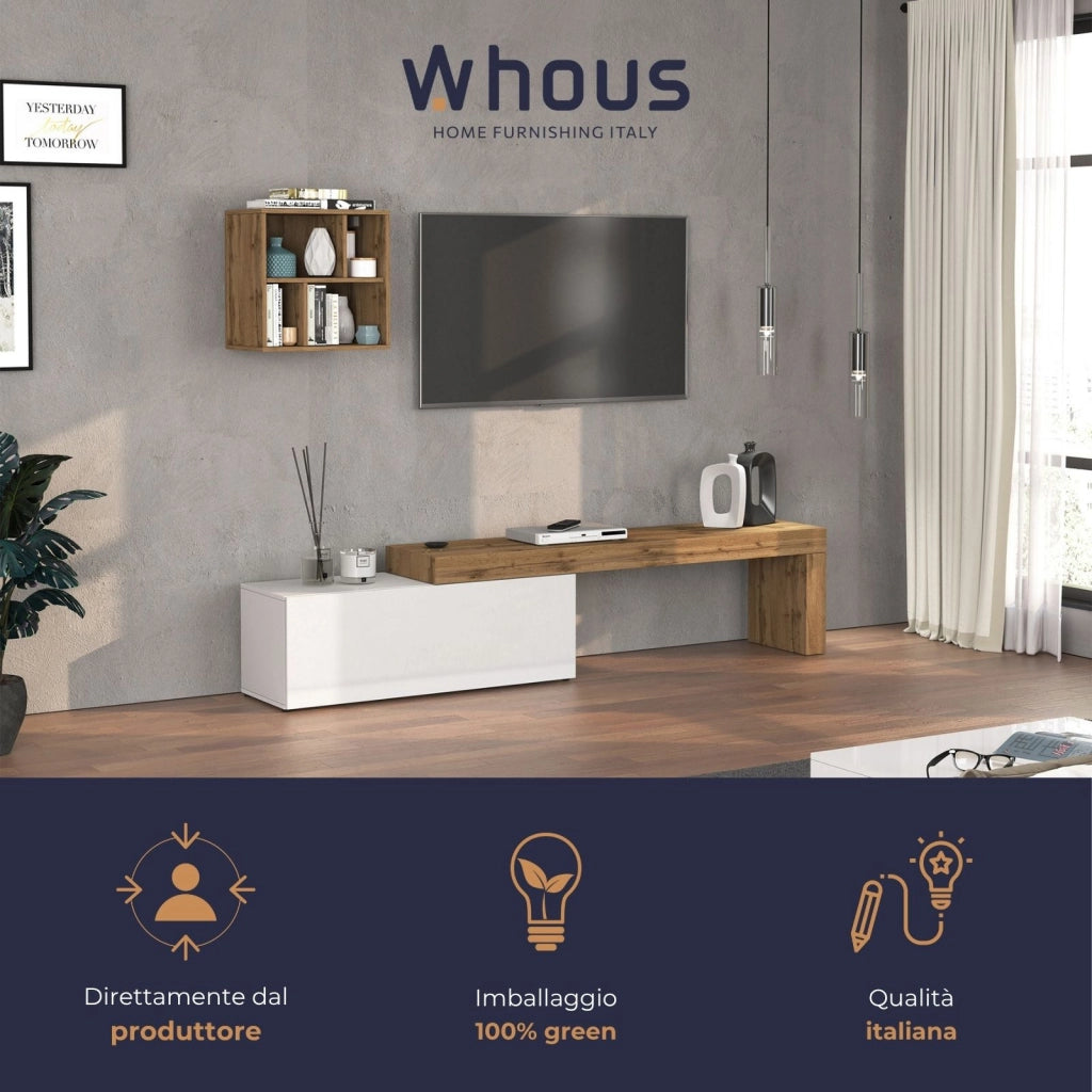 WHOUS Parete attrezzata Chronos set soggiorno bianco lucido e rovere 180/290x40 cm