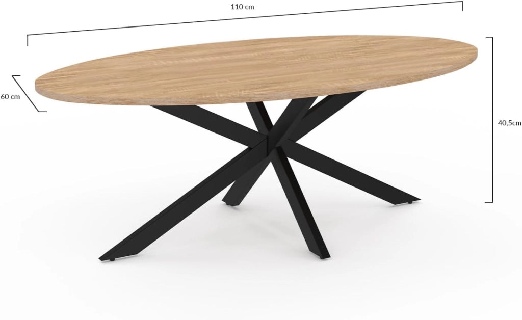 Mesa de centro ovalada ALIX con pata de madera y araña negra