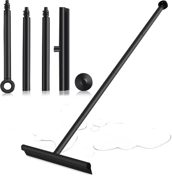 Douchewisser telescopico in acciaio nero, steel douchewisser lunga, wisser per finestra e wisser 2 in 1, vassoio douchewisser con regolazione idrofugo per pavimento, per acqua, capelli, vetro.