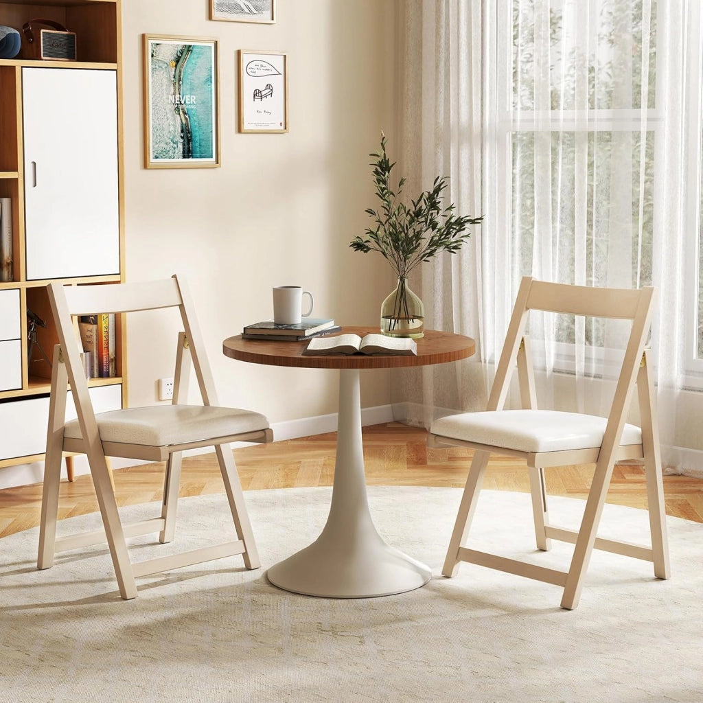 Set di 2 sedie pieghevoli, imbottite, con telaio in legno di gomma e schienale inclinato, per cucina, soggiorno e balcone (beige)