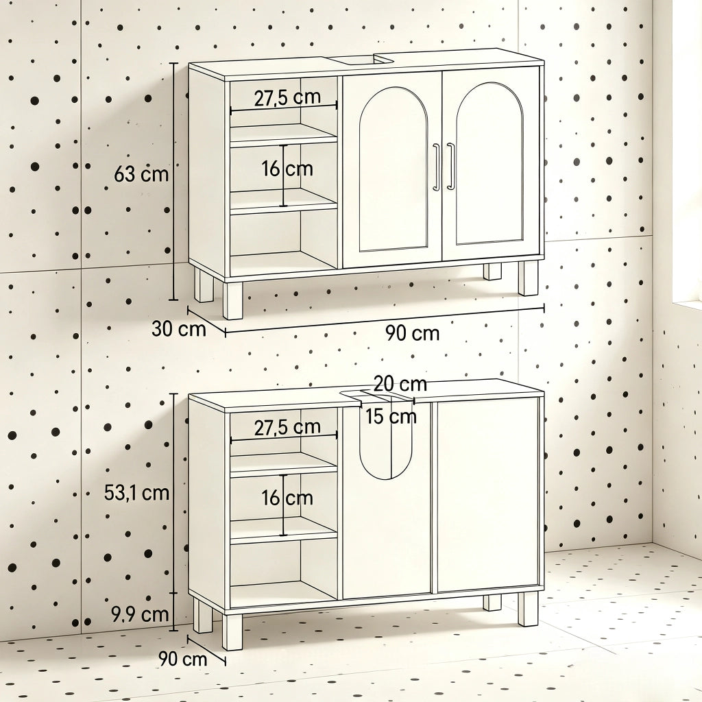 MOBILE SOTTOLAVABO 90 x 30 x 63 cm Crema MDF e pannello truciolare