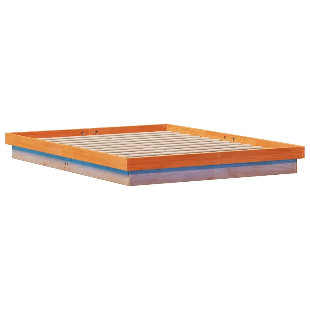 Giroletto Marrone Cera con LED-Struttura Letto 160x200 cm Legno Massello Pino