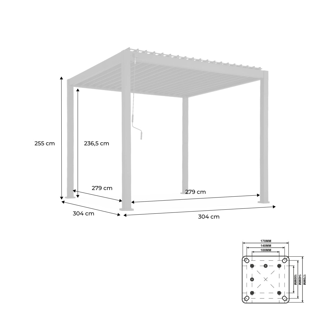Pergola bioclimatica 3x3m in alluminio con lamelle orientabili, bianco