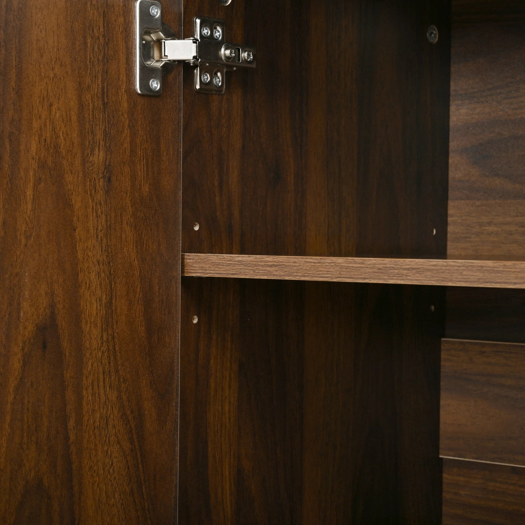 Credenza con 3 ante e ripiani regolabili in MDF e PB, frontale a rilievo ad arco, color noce 120 × 37 × 80 cm