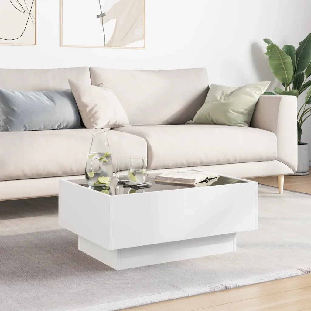 Tavolino Salotto con LED Bianco 70x50x30 cm Legno Multistrato 847511
