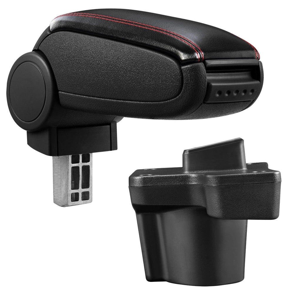 Bracciolo centrale per Mazda 2 (tipo DJ) con scomparto imbottito in similpelle nera con cuciture rosse 03_0000512
