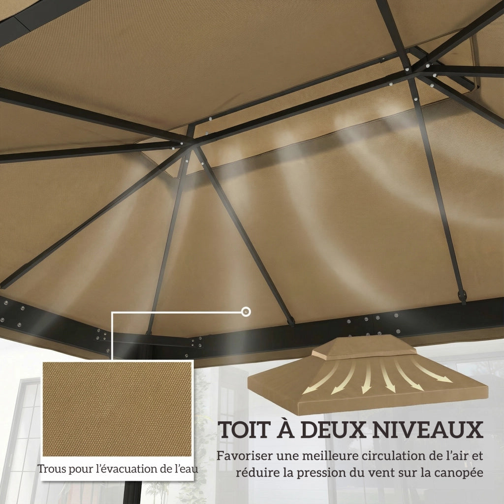 Tenda da giardino 4x3m ¨C zephmum ¨C doppio tetto beige in poliestere 370g/m2