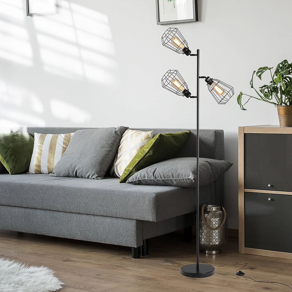 Lampada da terra a tre luci ¨C zephmum ¨C gabbia metallica nera