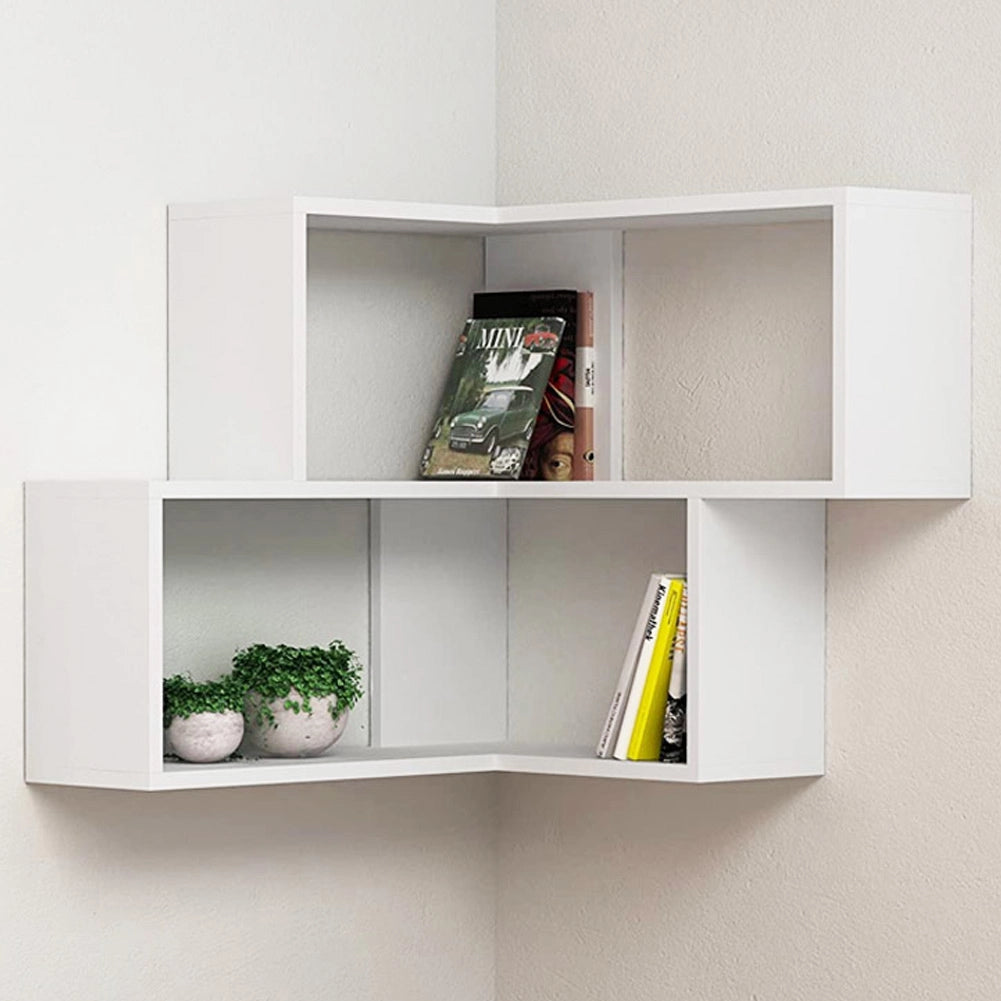 Mensola Scaffale Angolare da Parete 70x20x62 cm a 2 Ripiani Salvaspazio in Legno Bianco