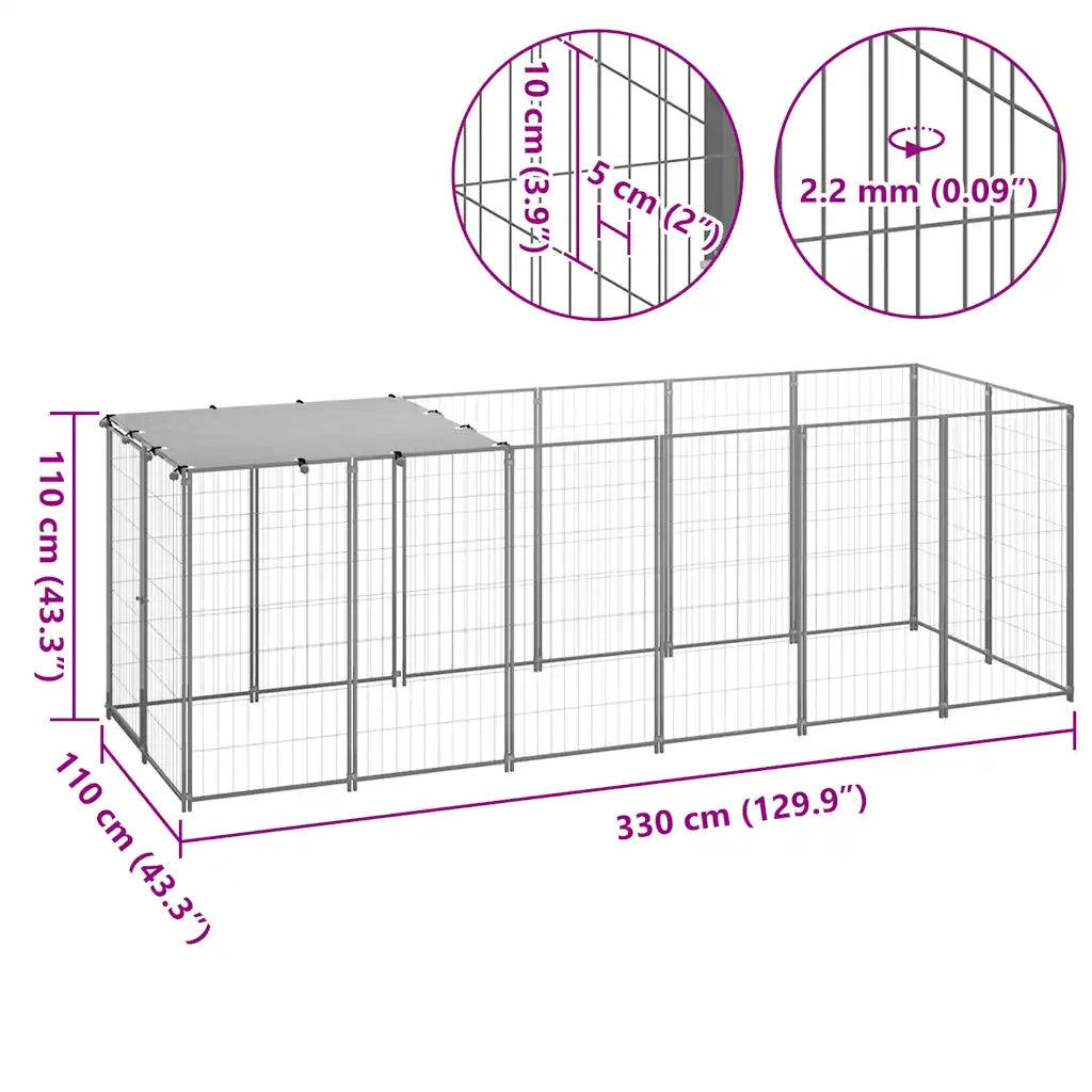 Gabbia per Cani Argento 330x110x110 cm in Acciaio 150786