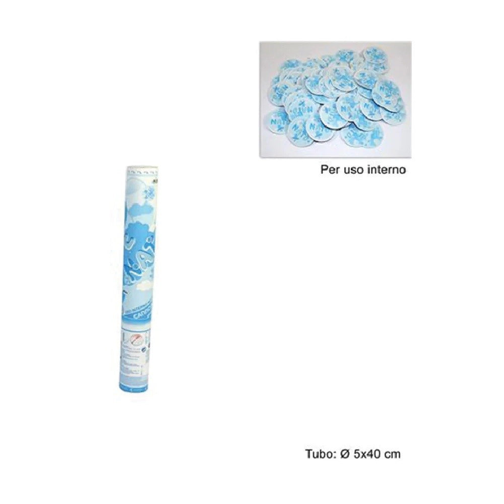 Trade Shop - 2pz Cannone Spara Coriandoli Nascita Bimbo Party è Nato Celesti 40cm Uso Interno -