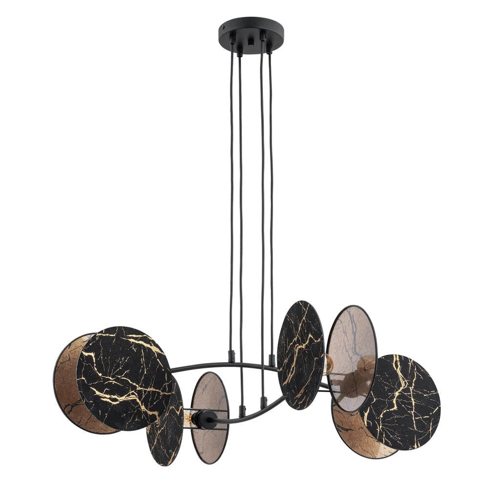 Lampada A Sospensione 4 Luci Moderna Nut In Acciaio Effetto Marmo Nero