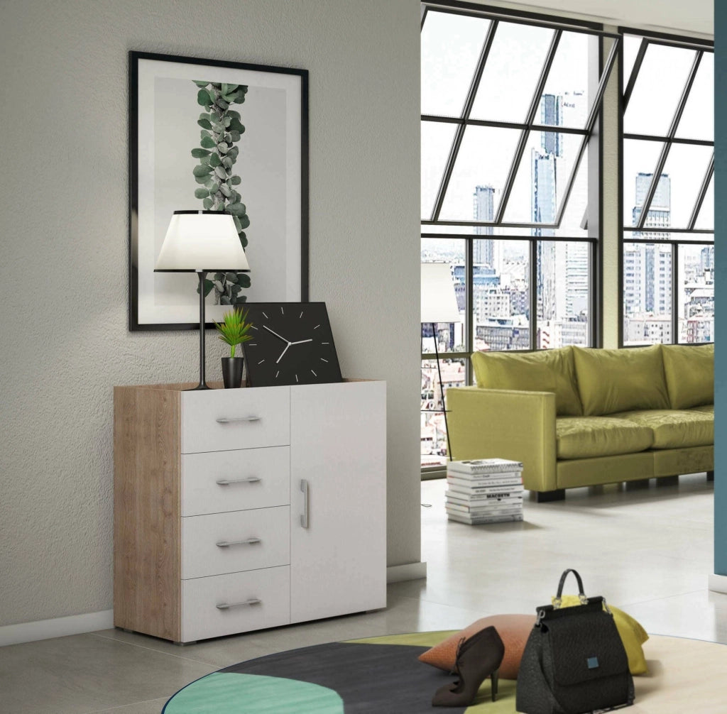 Madia Aracnida, Credenza un Ripiano Made in Italy, 90x41x87h cm Bianco