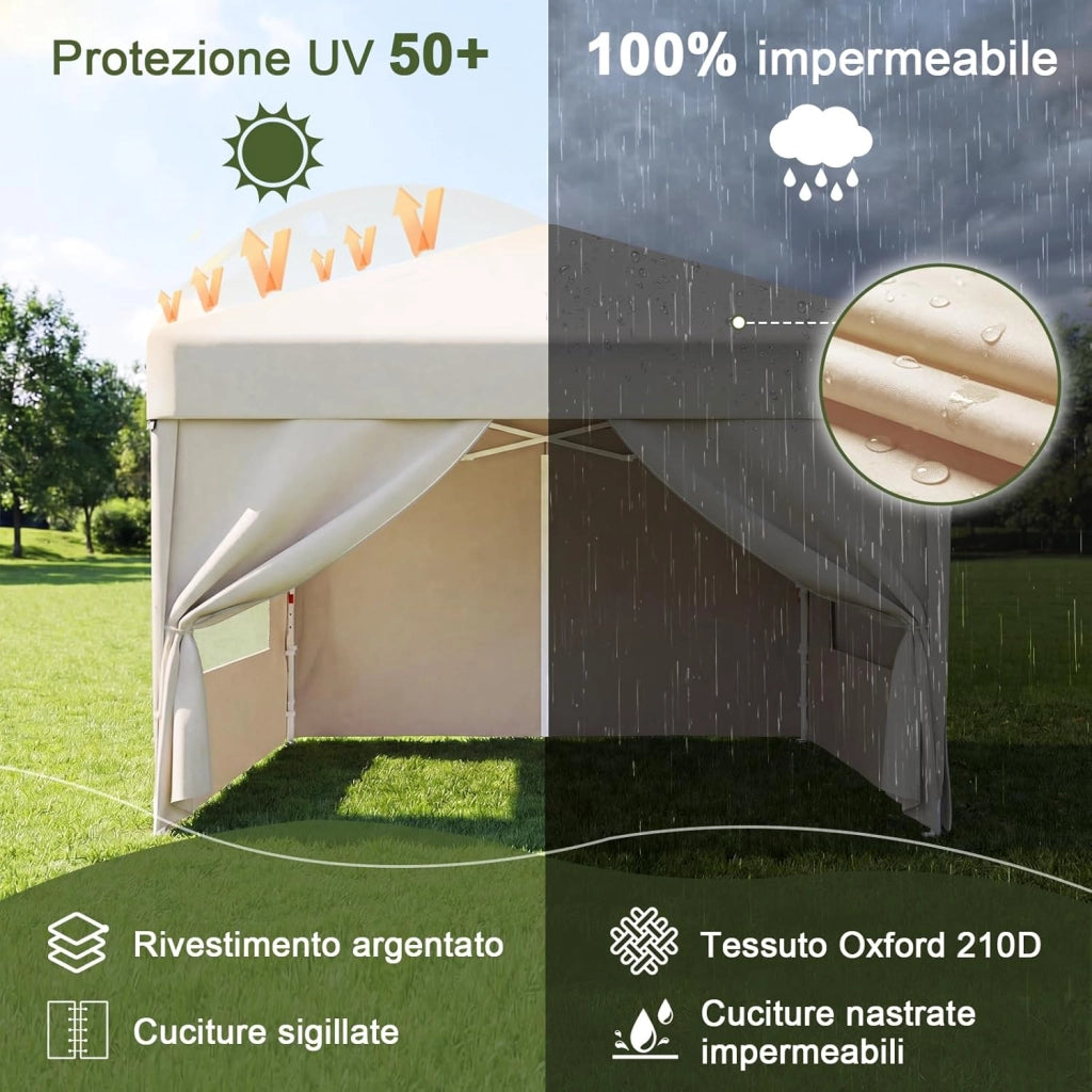 Gazebo Pieghevole con Finestra a Rete Aerata, Gazebo 3x3 Impermeabile Stabile Invernale, Gazebo Pop Up con Pareti Laterali, Protezione UV 50+, Tenda da Festa per Giardini, Campeggio (Beige)