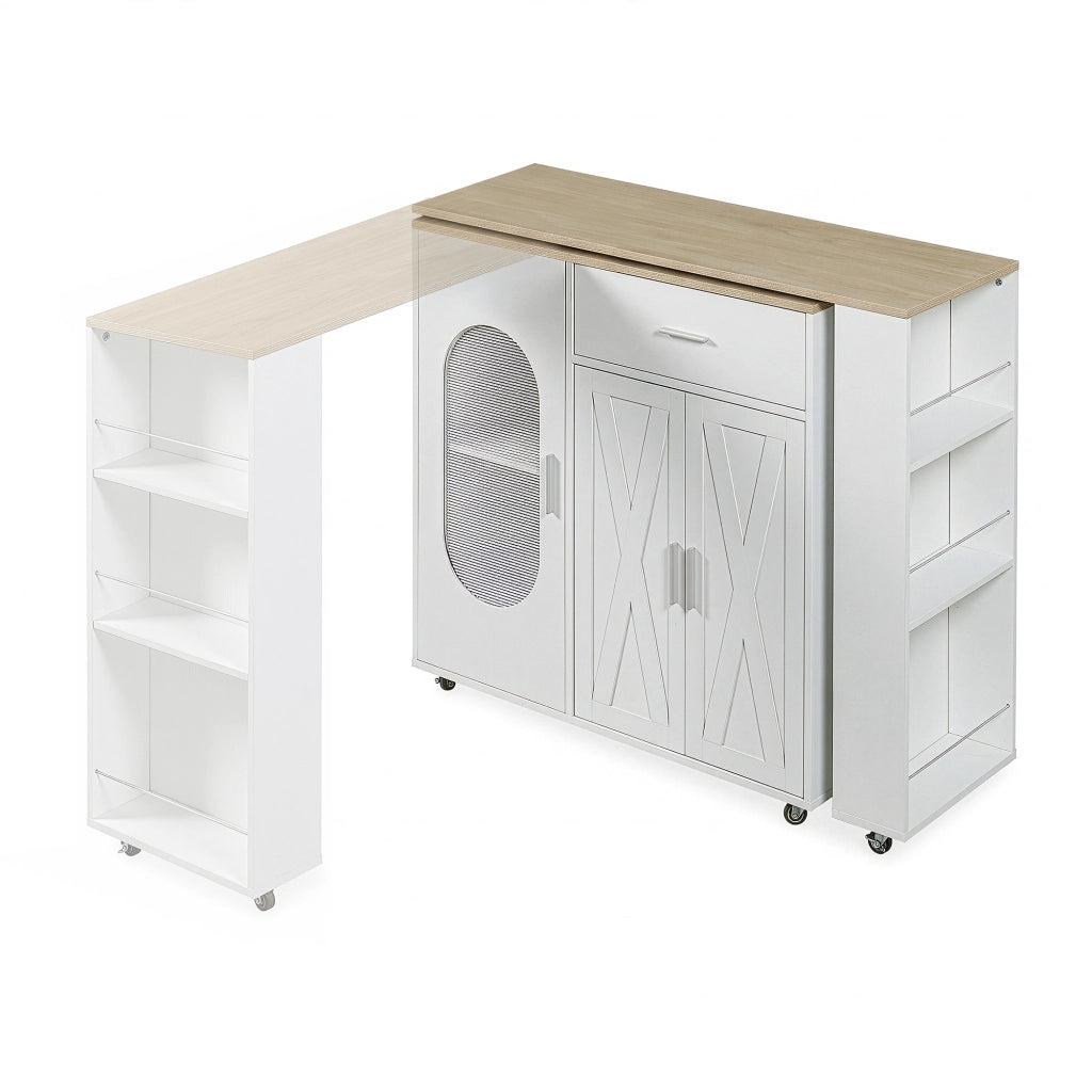 Credenza da Cucina Kudebola con Bancone Estraibile e Girevole 115 x 40 x 94 cm - Effetto Rovere / Bianco [en.casa]