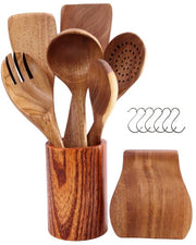 Set di accessori in legno per la cucina - 14 pezzi - Legno di acacia - Progettazione ergonomico