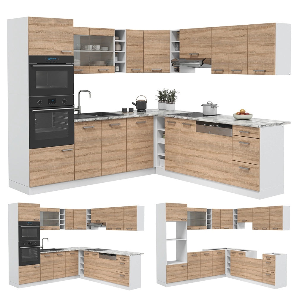 Cucina angolare completa R-Line Sonoma/Bianco 247 x 237 cm, PL Marmo Vicco
