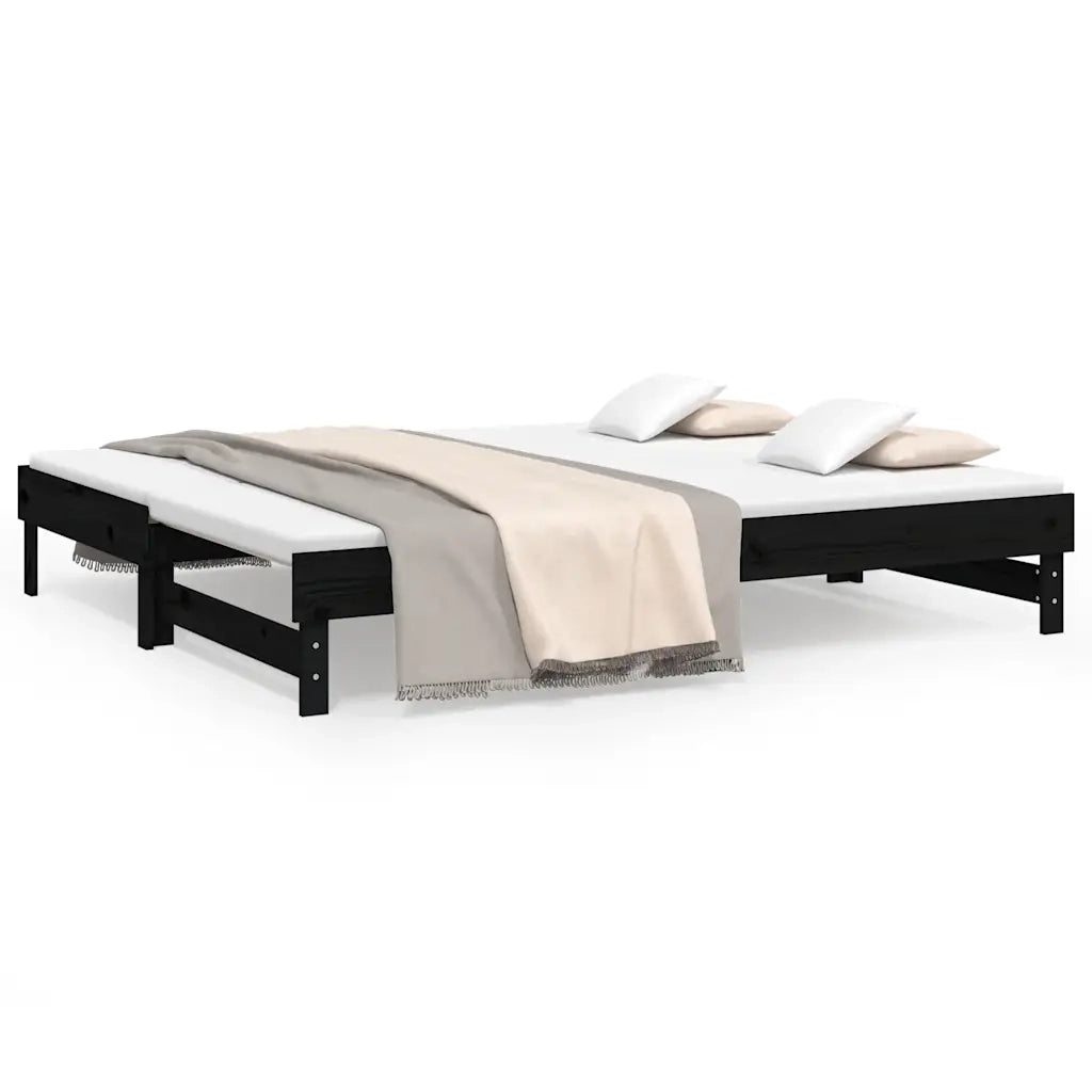 Letto da camera | Dormeuse Estraibile Nera 2x(80x200) cm Legno Massello di Pino