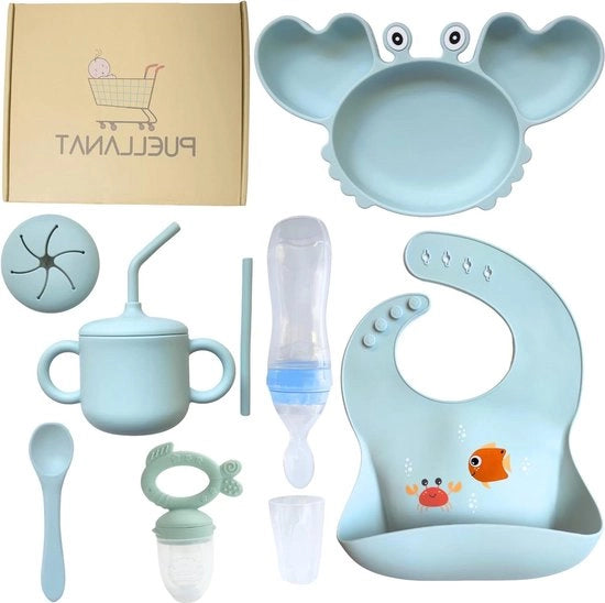 Set per bambini con 7 pezzi - cuscini siliconici ciotola per cibi per bambini biberon beccuccio ciotola per frutta dispenser per biberon